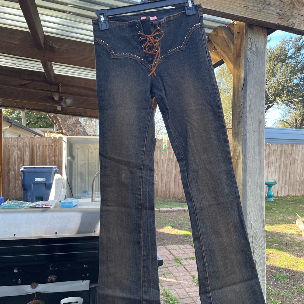 Forever 21 Dark Brown Lace-Up Flare Jeans Britney Spears Y2K era vintage